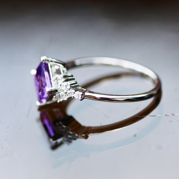 Handmade Sterling Silver Amethyst Ring, Art Deco, February Birthstone - Picture 2 of 7